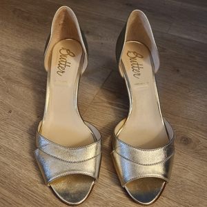 Gold Leather Metallic "Butter" D'Orsay Pumps 8.5 M